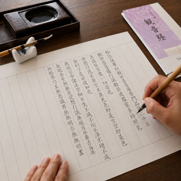 観音経 写経用紙 三椏和紙 20枚入り(金罫) - 画像 (2)